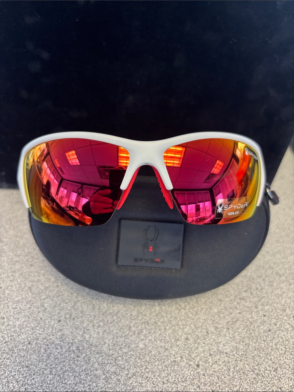 Spyder White Frame Sunglasses with Red-Orange Mirrored Lenses